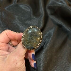 Massive Labradorite Statement Ring- Blue Flash Oval Cabochon Silver Boho Ring